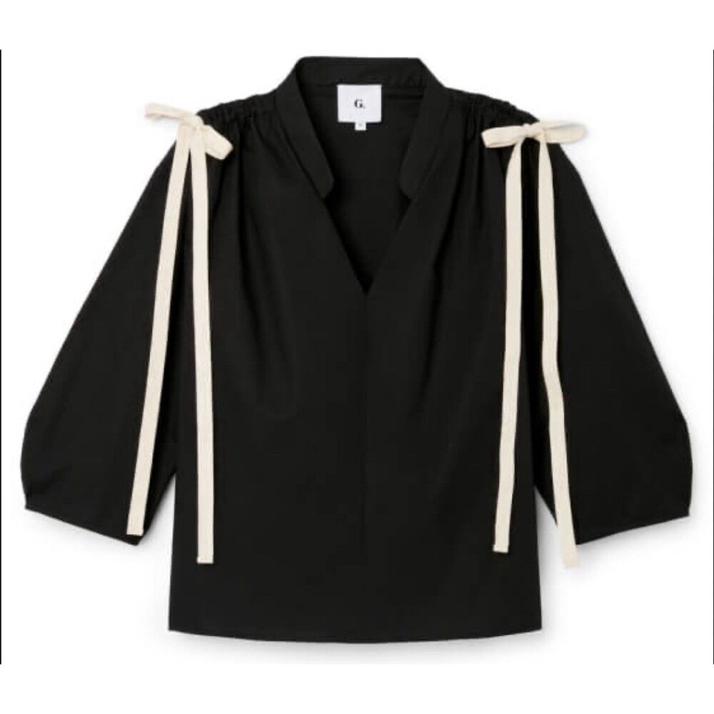 G. Label Goop Ming Drawstring Puff Sleeve Top in Black Size 6